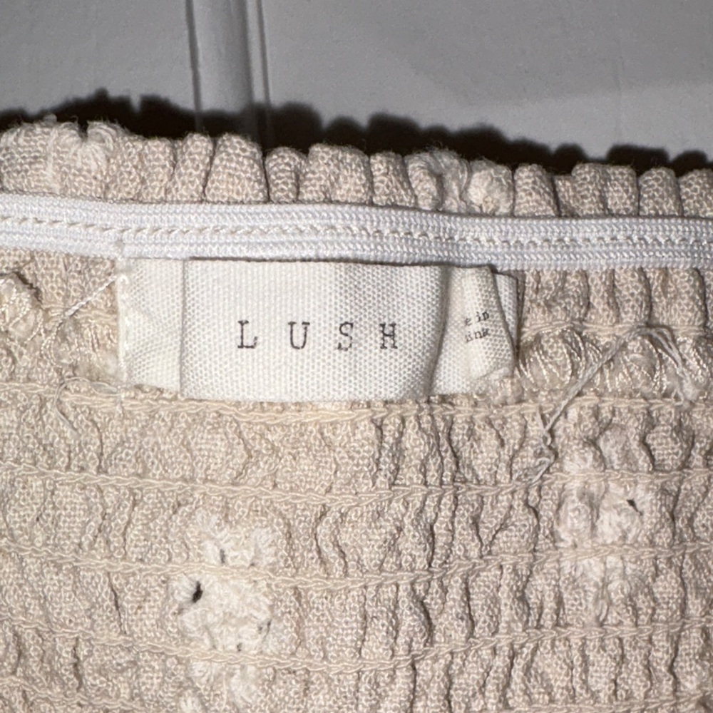 Lush Beige Floral Eyelet Crop Top - Picture 2 of 3